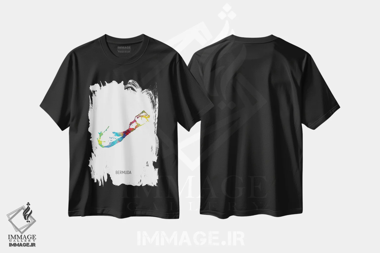تیشرت مشکی طرح دار – تیشرت ساحلی ,نقشه برمودا اثر مایکل تامپست فروشگاه ایماژ