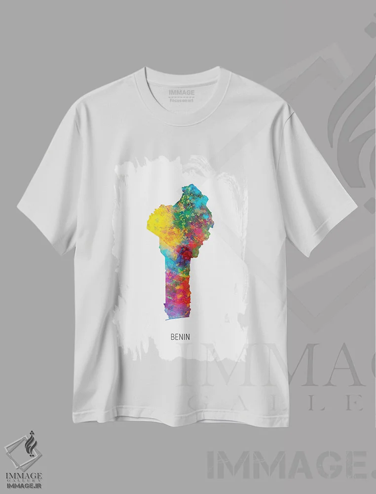 تیشرت سفید طرح دار – تیشرت فرهنگی آفریقایی ,نقشه بنین اثر مایکل تامپست فروشگاه ایماژ