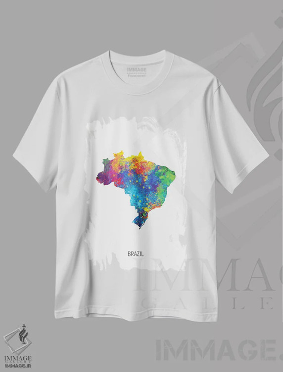 تیشرت سفید طرح دار – تیشرت آمریکای جنوبی ,نقشه برزیل اثر مایکل تامپست فروشگاه ایماژ