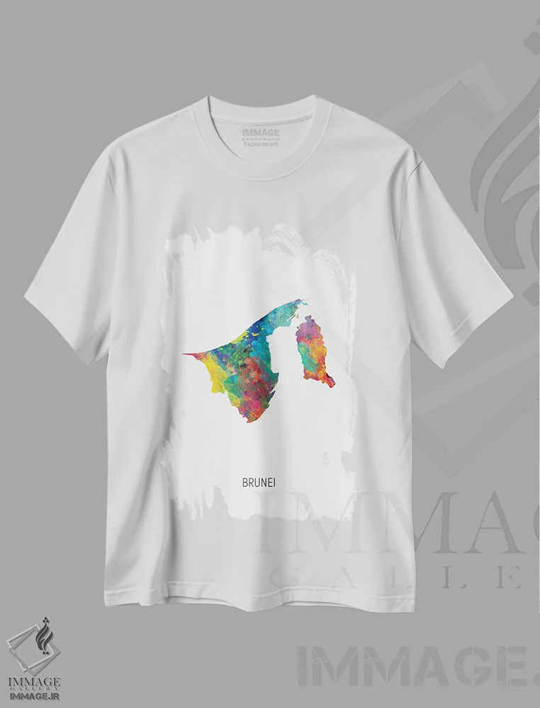 تیشرت سفید طرح دار – تیشرت آسیایی ,نقشه برونئی اثر مایکل تامپست فروشگاه ایماژ