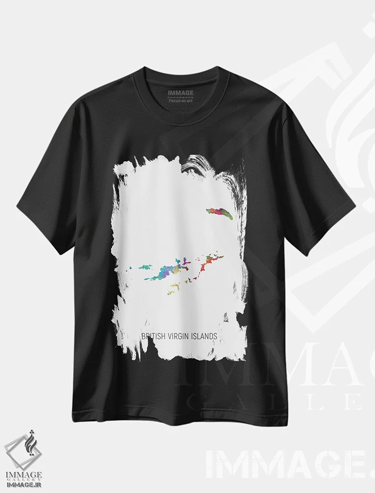 تیشرت مشکی طرح دار – تیشرت ساحلی ,نقشه جزایر ویرجین بریتانیا اثر مایکل تامپست فروشگاه ایماژ