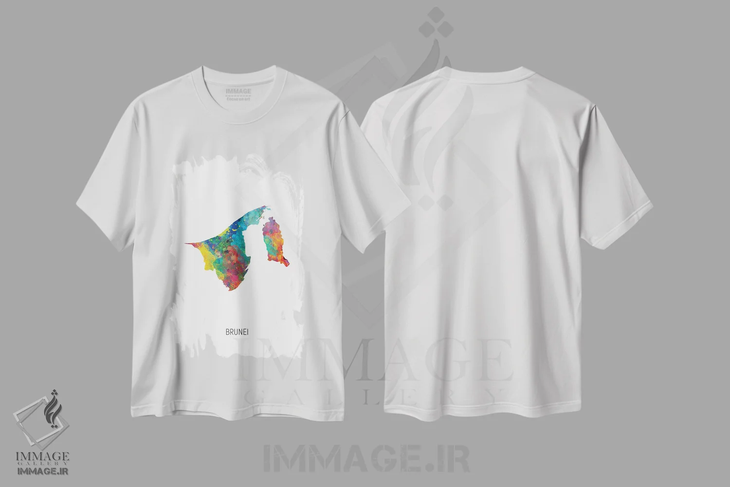 تیشرت سفید طرح دار – تیشرت آسیایی ,نقشه برونئی اثر مایکل تامپست فروشگاه ایماژ