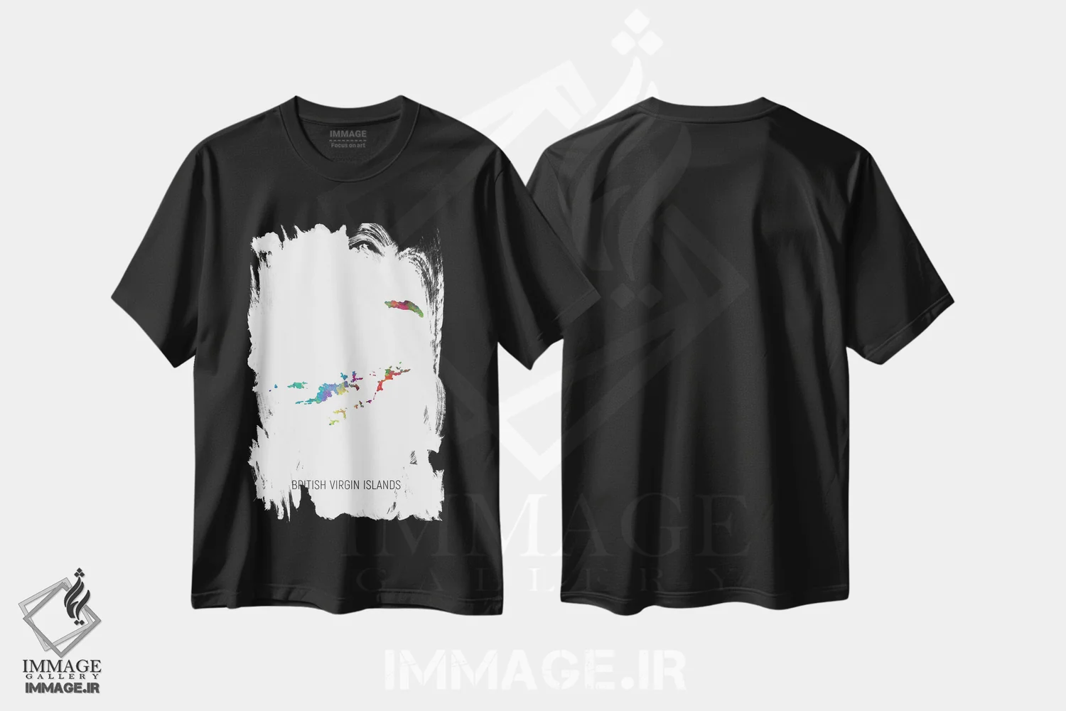 تیشرت مشکی طرح دار – تیشرت ساحلی ,نقشه جزایر ویرجین بریتانیا اثر مایکل تامپست فروشگاه ایماژ