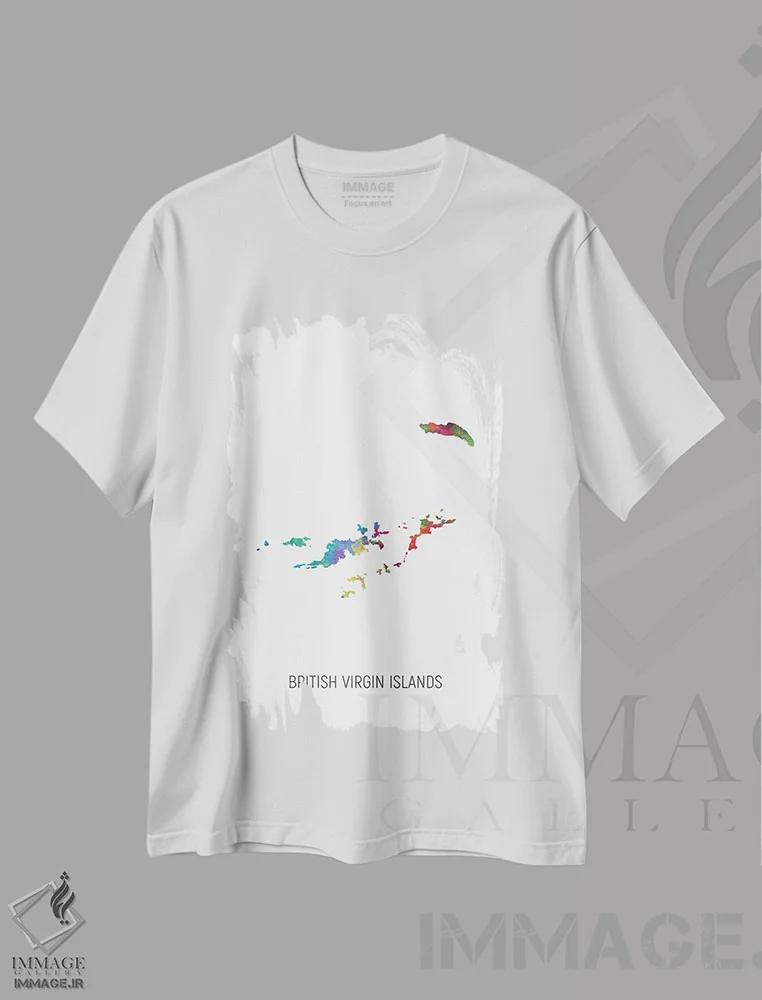 تیشرت سفید طرح دار – تیشرت ساحلی ,نقشه جزایر ویرجین بریتانیا اثر مایکل تامپست immage.ir