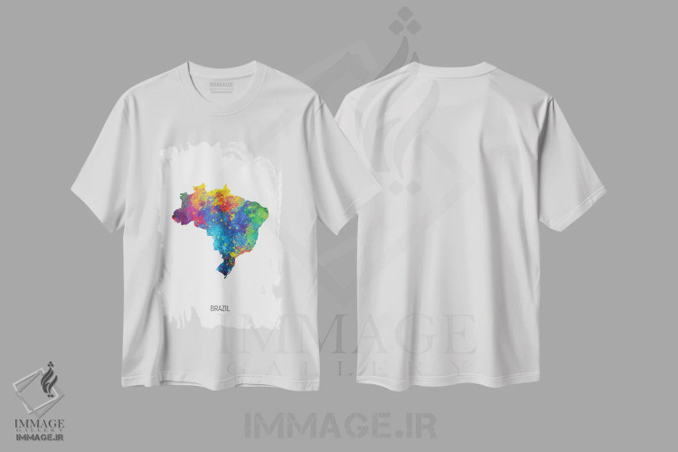 تیشرت سفید طرح دار – تیشرت آمریکای جنوبی ,نقشه برزیل اثر مایکل تامپست فروشگاه ایماژ