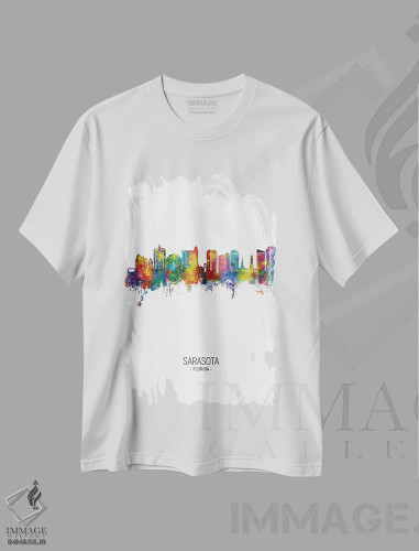 تیشرت سفید طرح دار – تیشرت شهری ,نمای عمودی خط افق ساراسوتا، فلوریدا اثر مایکل تامپست فروشگاه ایماژ