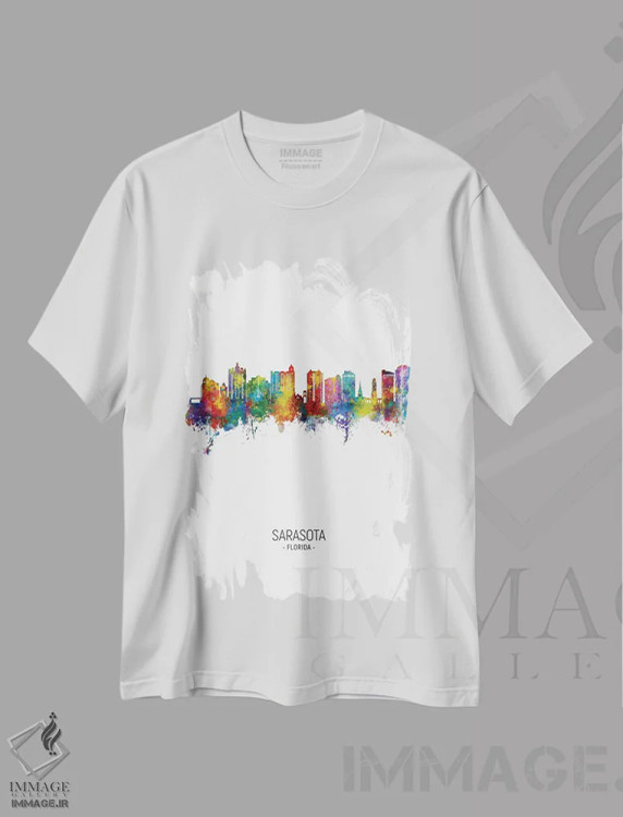 تیشرت سفید طرح دار – تیشرت شهری ,نمای عمودی خط افق ساراسوتا، فلوریدا اثر مایکل تامپست فروشگاه ایماژ