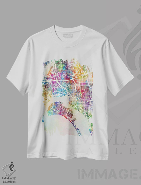 تیشرت سفید طرح دار – تیشرت نقشه شهری ,نقشه سن دیه گو اثر مایکل تامپست فروشگاه ایماژ
