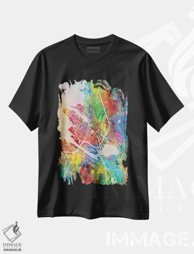 تیشرت مشکی طرح دار – تیشرت منظره ,نقشه برگن نروژ اثر مایکل تامپست فروشگاه ایماژ