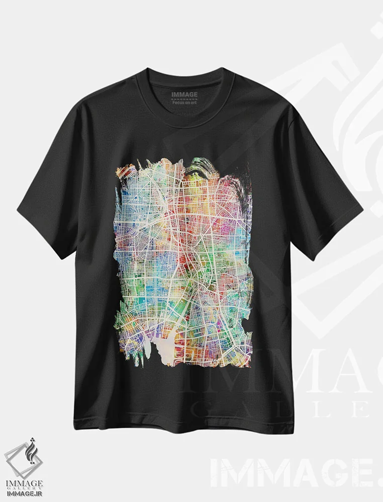 تیشرت مشکی طرح دار – تیشرت شهری ,نقشه ناگویا ژاپن اثر مایکل تامپست immage.ir