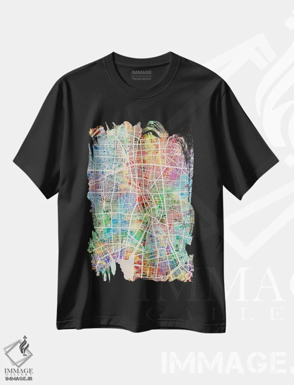 تیشرت مشکی طرح دار – تیشرت شهری ,نقشه ناگویا ژاپن اثر مایکل تامپست immage.ir