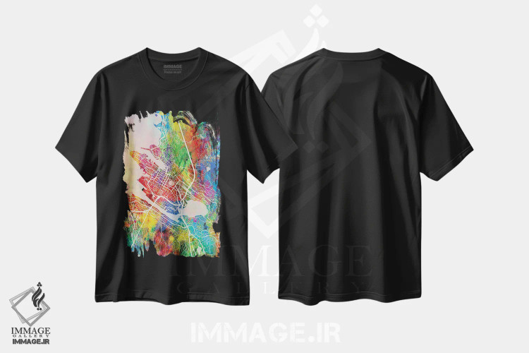 تیشرت مشکی طرح دار – تیشرت منظره ,نقشه برگن نروژ اثر مایکل تامپست فروشگاه ایماژ