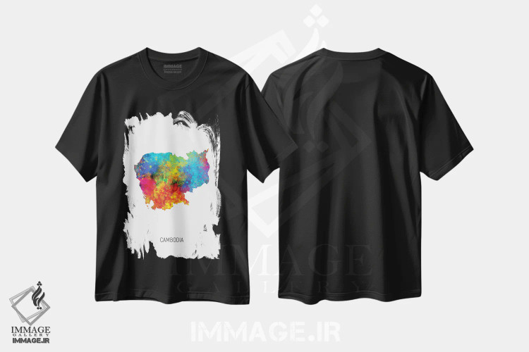 تیشرت مشکی طرح دار – تیشرت نقشه کشورها ,نقشه کامبوج اثر مایکل تامپست فروشگاه ایماژ
