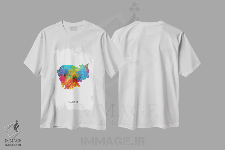 تیشرت سفید طرح دار – تیشرت نقشه کشورها ,نقشه کامبوج اثر مایکل تامپست immage.ir