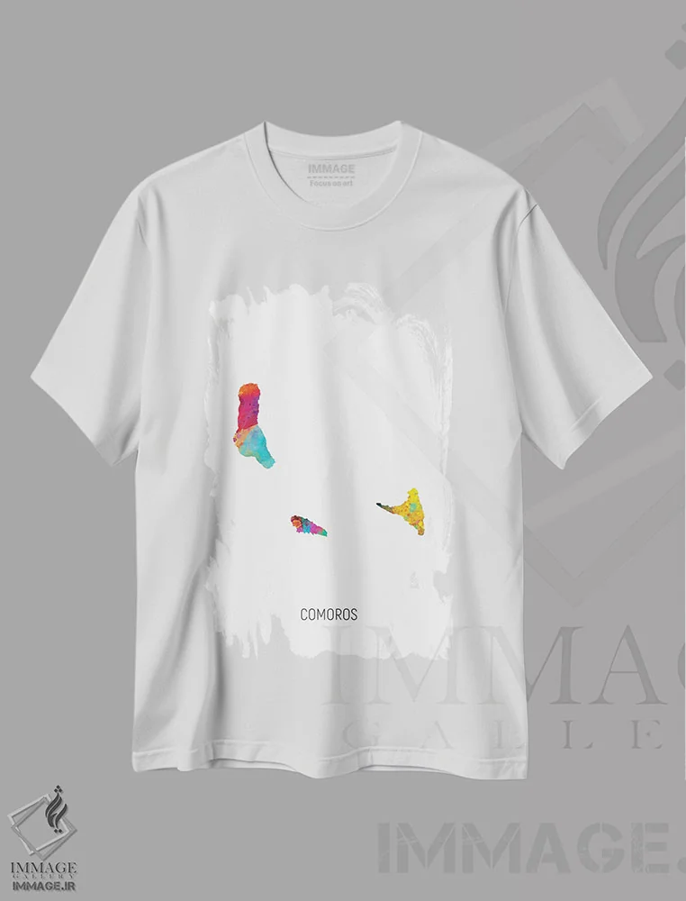 تیشرت سفید طرح دار – تیشرت طبیعت گردی ,نقشه کومور اثر مایکل تامپست فروشگاه ایماژ