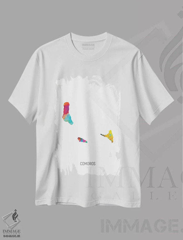 تیشرت سفید طرح دار – تیشرت طبیعت گردی ,نقشه کومور اثر مایکل تامپست فروشگاه ایماژ