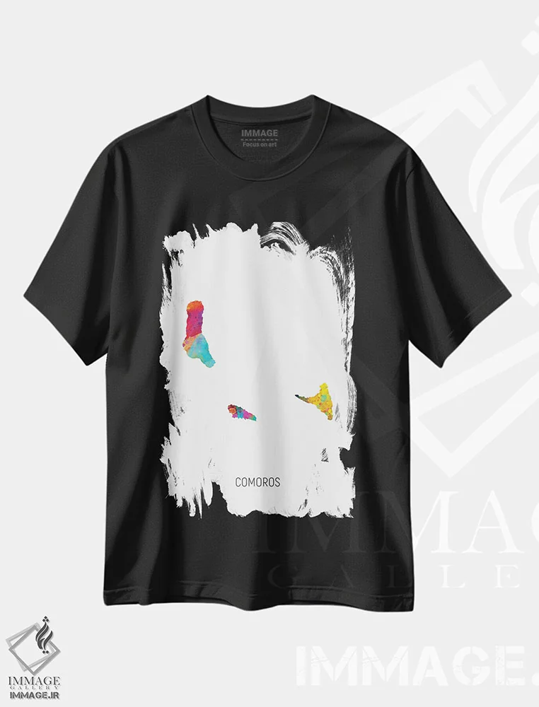 تیشرت مشکی طرح دار – تیشرت طبیعت گردی ,نقشه کومور اثر مایکل تامپست immage.ir