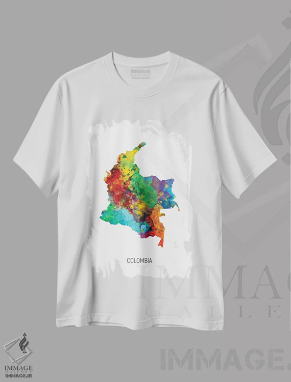 تیشرت سفید طرح دار – تیشرت کلمبیا ,نقشه کلمبیا اثر مایکل تامپست immage.ir