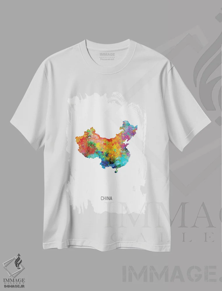 تیشرت سفید طرح دار – تیشرت آسیایی ,نقشه چین اثر مایکل تامپست فروشگاه ایماژ