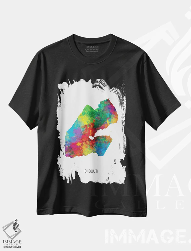 تیشرت مشکی طرح دار – تیشرت مینیمال ,نقشه جیبوتی اثر مایکل تامپست فروشگاه ایماژ