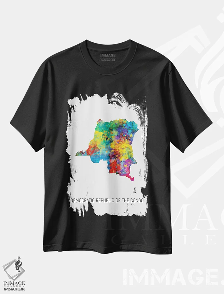 تیشرت مشکی طرح دار – تیشرت هنری ,نقشه جمهوری دموکراتیک کنگو اثر مایکل تامپست فروشگاه ایماژ
