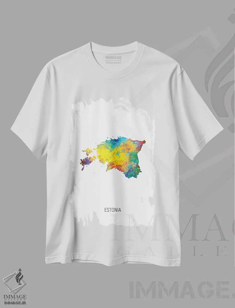 تیشرت سفید طرح دار – تیشرت مینیمال ,نقشه استونی اثر مایکل تامپست فروشگاه ایماژ