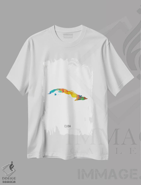 تیشرت سفید طرح دار – تیشرت تابستانی ,نقشه کوبا اثر مایکل تامپست immage.ir