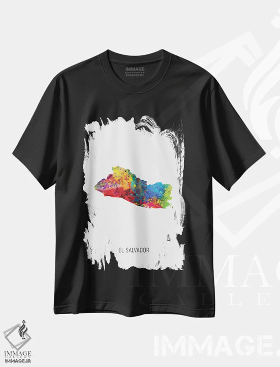 تیشرت مشکی طرح دار – تیشرت رنگی ,نقشه السالوادور اثر مایکل تامپست immage.ir