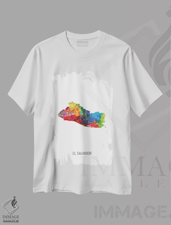 تیشرت سفید طرح دار – تیشرت رنگی ,نقشه السالوادور اثر مایکل تامپست فروشگاه ایماژ
