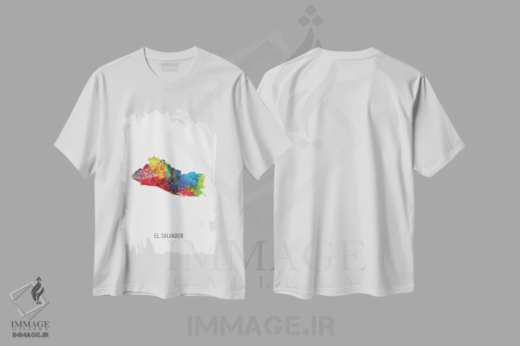 تیشرت سفید طرح دار – تیشرت رنگی ,نقشه السالوادور اثر مایکل تامپست فروشگاه ایماژ