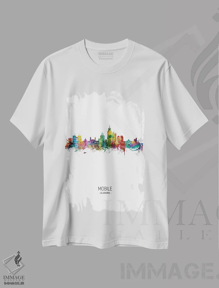 تیشرت سفید طرح دار – تیشرت شهری ,نمای عمودی خط افق موبیل، آلاباما اثر مایکل تامپست immage.ir