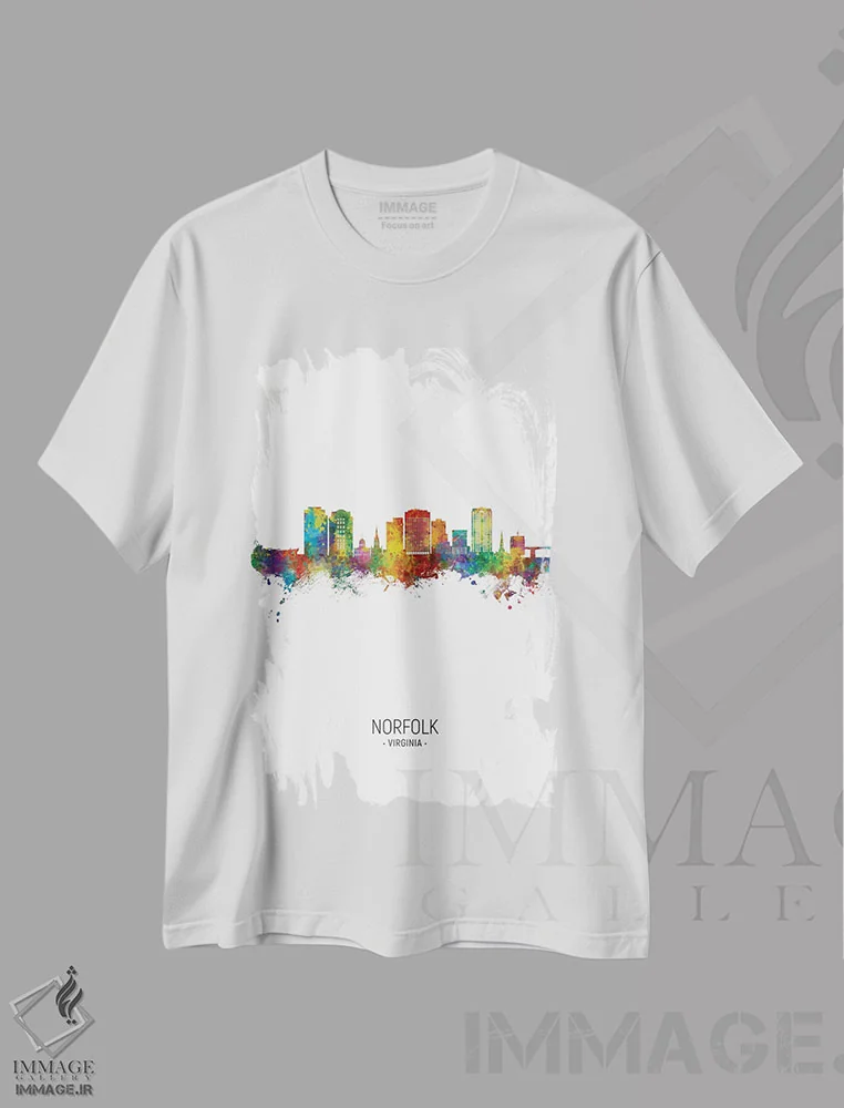 تیشرت سفید طرح دار – تیشرت منظره ,نمای عمودی خط افق نورفولک، ویرجینیا اثر مایکل تامپست فروشگاه ایماژ