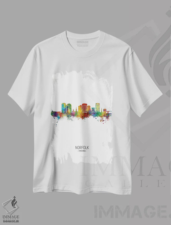 تیشرت سفید طرح دار – تیشرت منظره ,نمای عمودی خط افق نورفولک، ویرجینیا اثر مایکل تامپست فروشگاه ایماژ