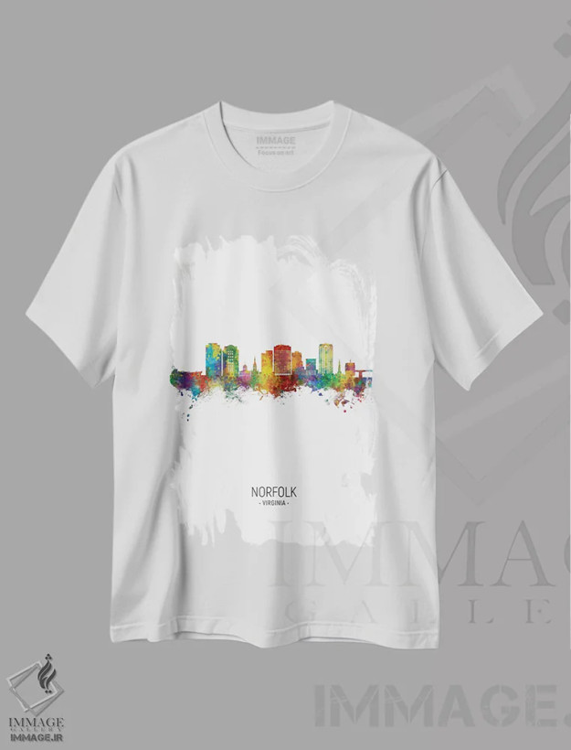 تیشرت سفید طرح دار – تیشرت منظره ,نمای عمودی خط افق نورفولک، ویرجینیا اثر مایکل تامپست فروشگاه ایماژ