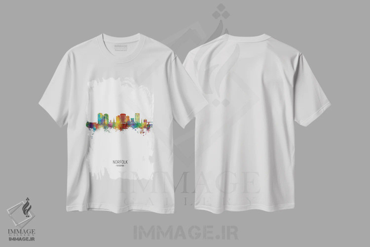 تیشرت سفید طرح دار – تیشرت منظره ,نمای عمودی خط افق نورفولک، ویرجینیا اثر مایکل تامپست فروشگاه ایماژ