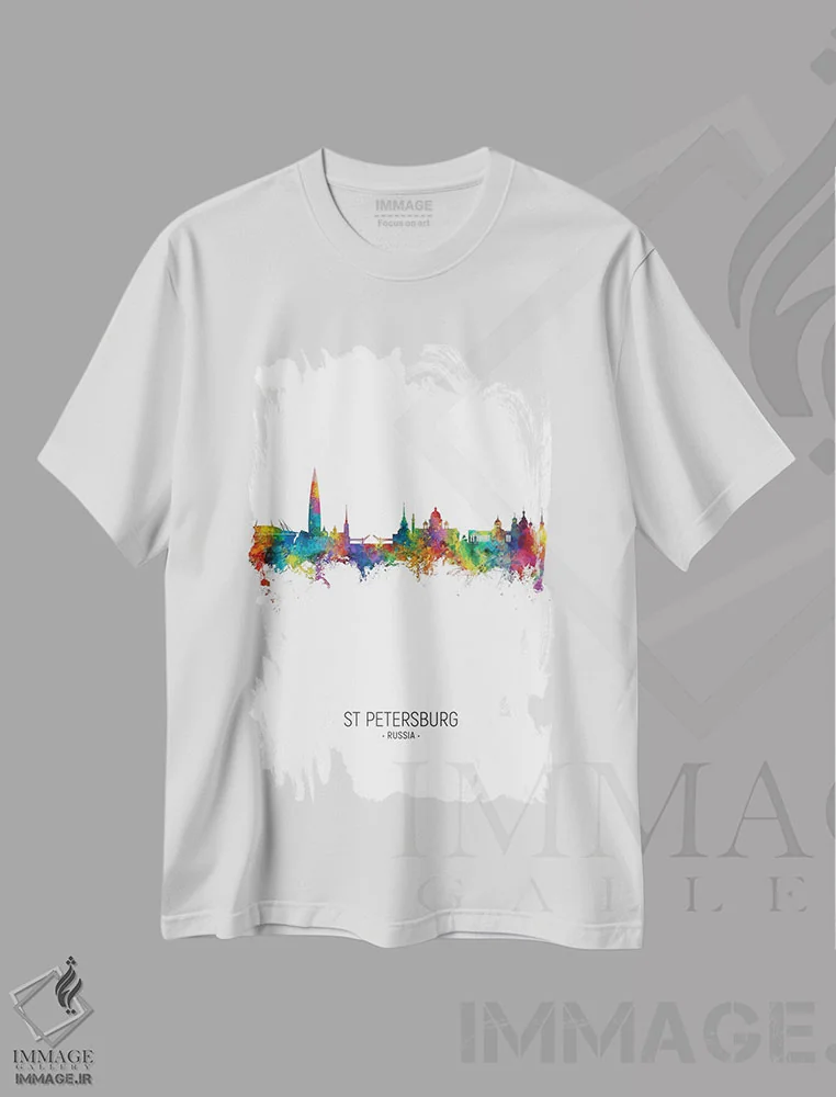 تیشرت سفید طرح دار – تیشرت شهری ,افق سن پترزبورگ، روسیه اثر مایکل تامپست immage.ir