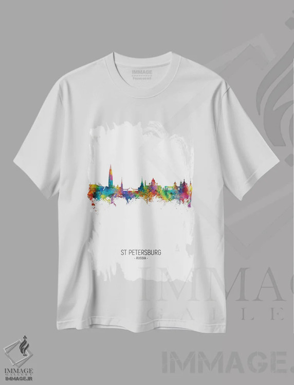 تیشرت سفید طرح دار – تیشرت شهری ,افق سن پترزبورگ، روسیه اثر مایکل تامپست immage.ir