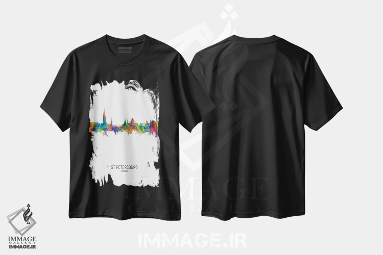 تیشرت مشکی طرح دار – تیشرت شهری ,افق سن پترزبورگ، روسیه اثر مایکل تامپست فروشگاه ایماژ