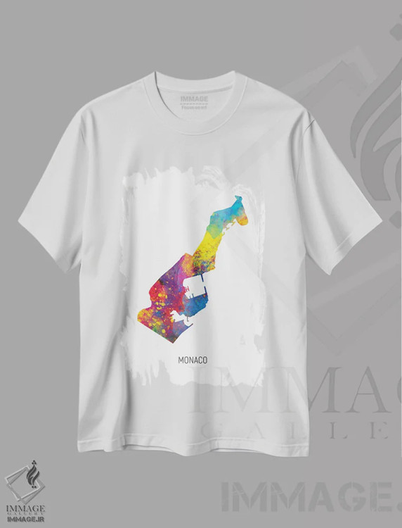 تیشرت سفید طرح دار – تیشرت هنری اروپا ,نقشه موناکو اثر مایکل تامپست فروشگاه ایماژ