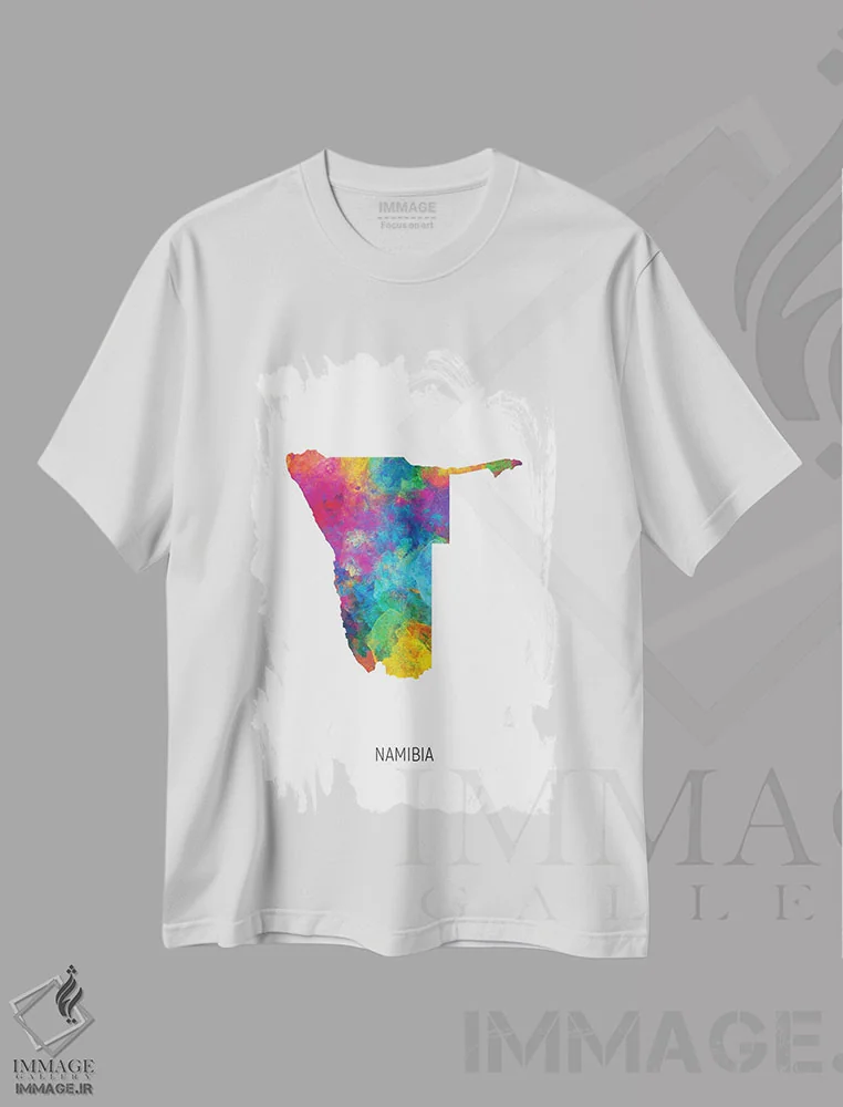 تیشرت سفید طرح دار – تیشرت هنری آفریقایی ,نقشه نامیبیا اثر مایکل تامپست فروشگاه ایماژ