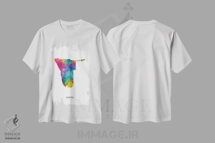 تیشرت سفید طرح دار – تیشرت هنری آفریقایی ,نقشه نامیبیا اثر مایکل تامپست فروشگاه ایماژ