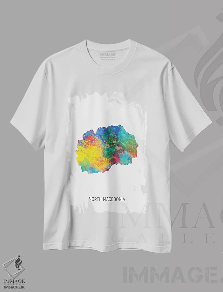 تیشرت سفید طرح دار – تیشرت هنری اروپایی ,نقشه مقدونیه شمالی اثر مایکل تامپست فروشگاه ایماژ