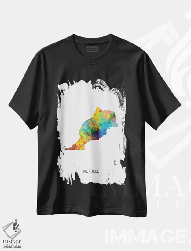 تیشرت مشکی طرح دار – تیشرت مدیترانه ,نقشه مراکش اثر مایکل تامپست فروشگاه ایماژ