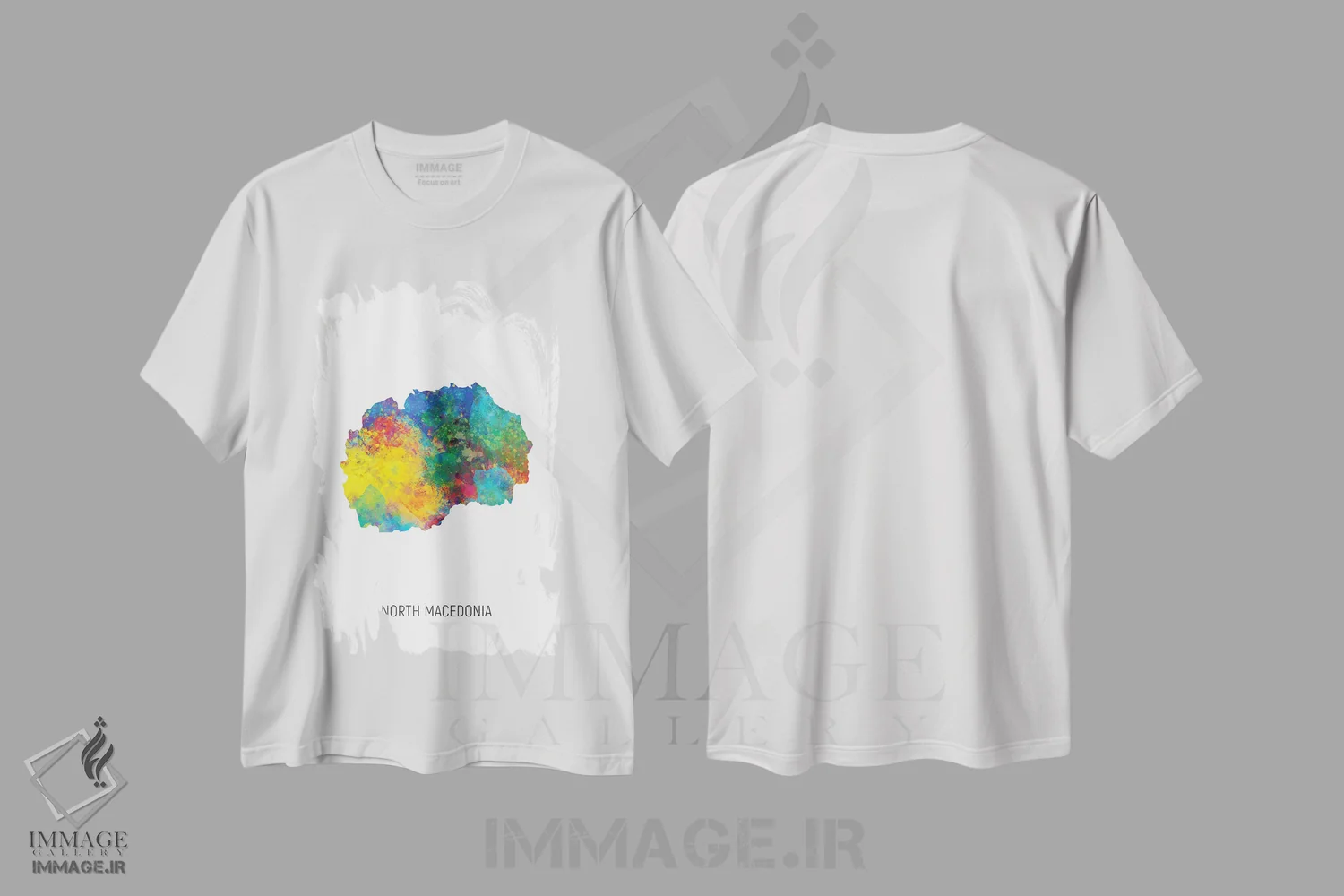 تیشرت سفید طرح دار – تیشرت هنری اروپایی ,نقشه مقدونیه شمالی اثر مایکل تامپست فروشگاه ایماژ
