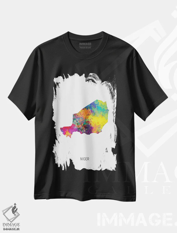 تیشرت مشکی طرح دار – تیشرت طبیعت آفریقا ,نقشه نیجر اثر مایکل تامپست immage.ir