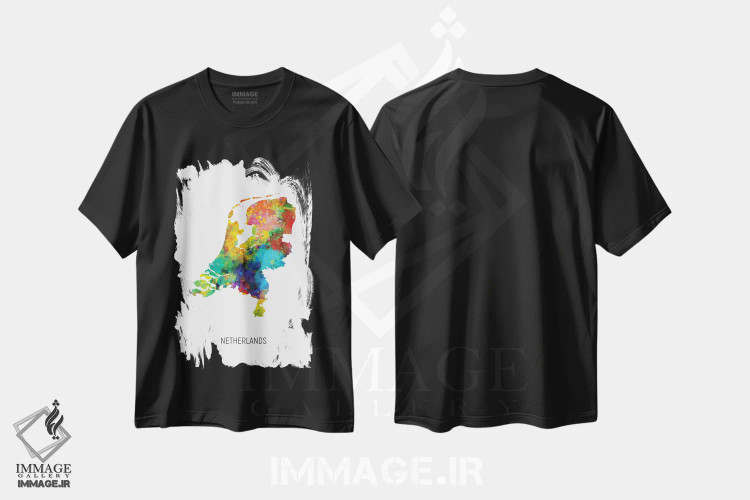 تیشرت مشکی طرح دار – تیشرت هنری ,نقشه هلند اثر مایکل تامپست immage.ir