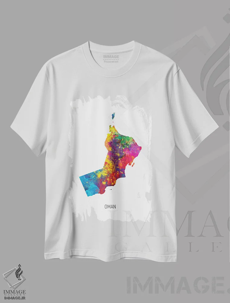 تیشرت سفید طرح دار – تیشرت هنری ,نقشه عمان اثر مایکل تامپست فروشگاه ایماژ