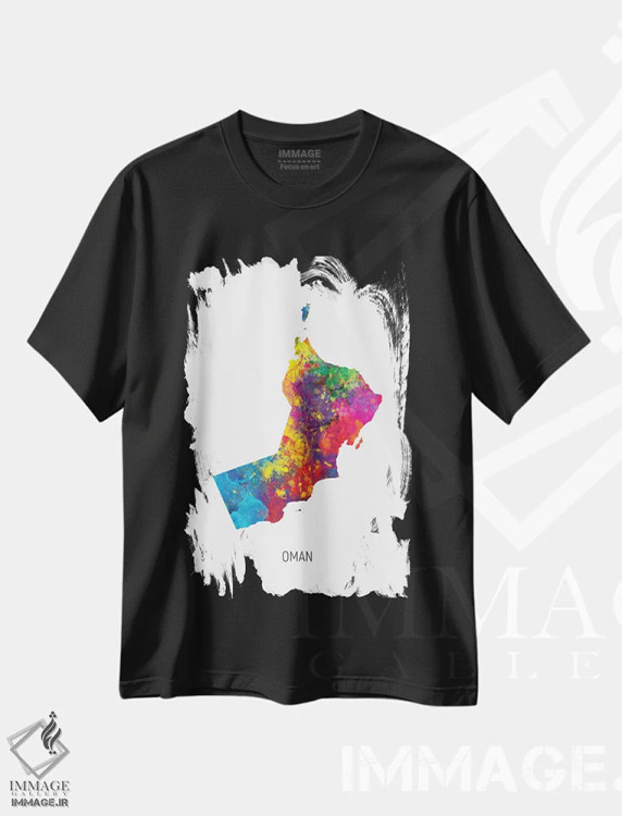 تیشرت مشکی طرح دار – تیشرت هنری ,نقشه عمان اثر مایکل تامپست immage.ir