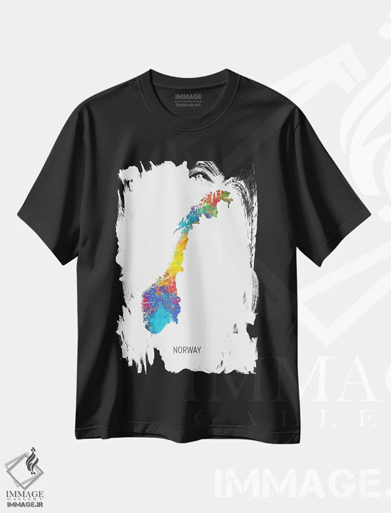 تیشرت مشکی طرح دار – تیشرت اروپایی ,نقشه نروژ اثر مایکل تامپست فروشگاه ایماژ