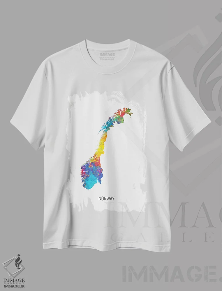 تیشرت سفید طرح دار – تیشرت اروپایی ,نقشه نروژ اثر مایکل تامپست immage.ir